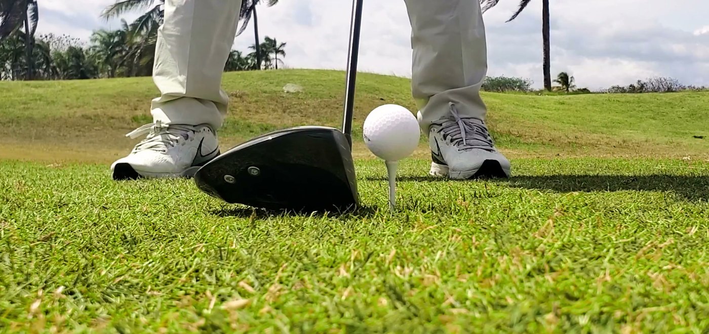 Fairway Finder driver behind a teed ball on the course